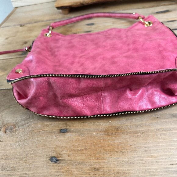 Gianni Bini Bag Pink with Gold Hexagon & Zipper‎ Accents Like NEW Expandable - Picture 7 of 12